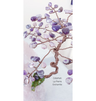 Arbre  Améthyste sur Quartz rose brut.