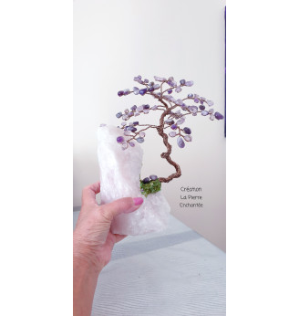Arbre  Améthyste sur Quartz rose brut.
