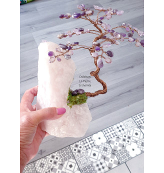Arbre  Améthyste sur Quartz rose brut.