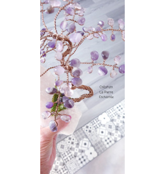 Arbre  Améthyste sur Quartz rose brut.