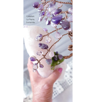Arbre  Améthyste sur Quartz rose brut.