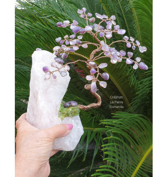 Arbre  Améthyste sur Quartz rose brut.