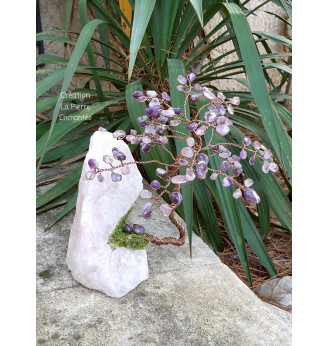 Arbre  Améthyste sur Quartz rose brut.