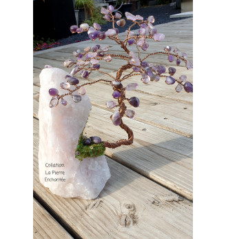 Arbre  Améthyste sur Quartz rose brut.