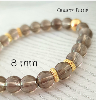 Bracelet en Quartz Fumé, 8 mm .