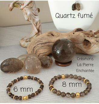Bracelet en Quartz Fumé, 8 mm .