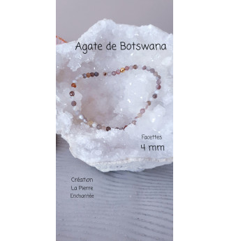 Bracelet en Agate de Botswana 4 mm, pierres naturelles, finitions dorées.