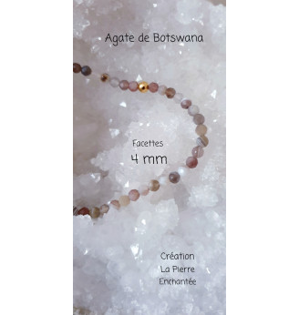 Bracelet en Agate de Botswana 4 mm, pierres naturelles, finitions dorées.