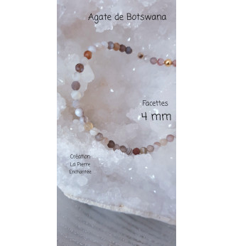 Bracelet en Agate de Botswana 4 mm, pierres naturelles, finitions dorées.