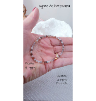 Bracelet en Agate de Botswana 4 mm, pierres naturelles, finitions dorées.