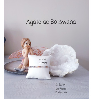 Bracelet en Agate de Botswana 4 mm, pierres naturelles, finitions dorées.