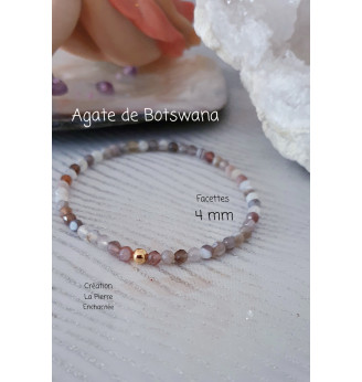 Bracelet en Agate de Botswana 4 mm, pierres naturelles, finitions dorées.