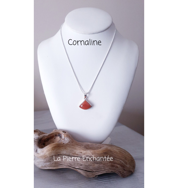 Pendentif En Argent 925 Avec Pierre Cornaline Orange - Ovale - Occasion Comme Neuf