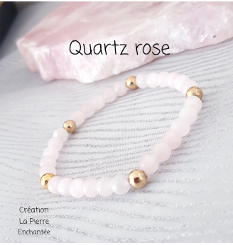 Bracelet en Quartz Rose , perles mates 6 mm .