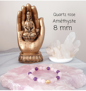 Bracelet en Améthyste et Quartz Rose 8 mm – Harmonie et douceur