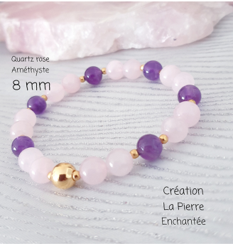 Bracelet en Améthyste et Quartz Rose 8 mm – Harmonie et douceur
