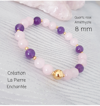 Bracelet en Améthyste et Quartz Rose 8 mm – Harmonie et douceur