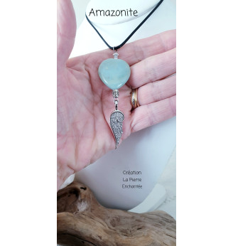 Collier cœur en Amazonite et aile d'Ange .