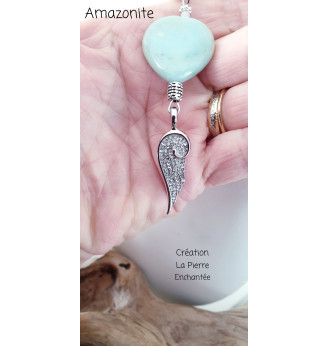 Collier cœur en Amazonite et aile d'Ange .