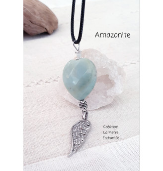 Collier cœur en Amazonite et aile d'Ange .