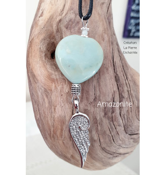Collier cœur en Amazonite et aile d'Ange .