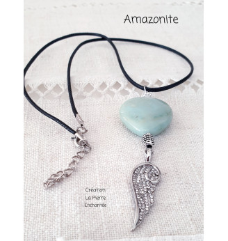 Collier cœur en Amazonite et aile d'Ange .
