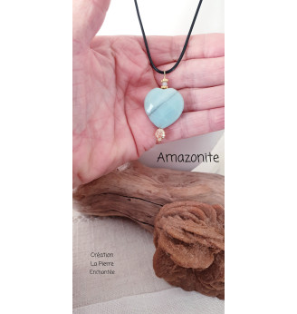 Collier cœur en Amazonite  et arbre de vie .