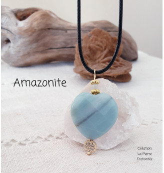 Collier cœur en Amazonite  et arbre de vie .
