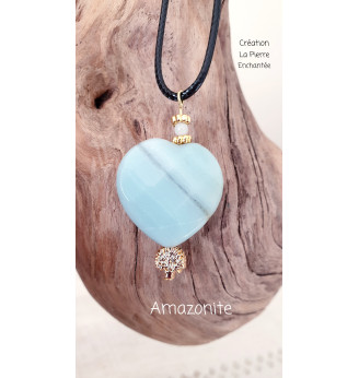 Collier cœur en Amazonite  et arbre de vie .