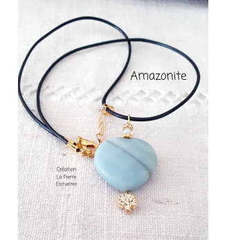 Collier cœur en Amazonite  et arbre de vie .