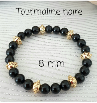 Bracelet en Tourmaline Noire, 8 mm .