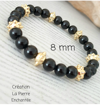Bracelet en Tourmaline Noire, 8 mm .