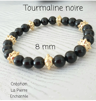 Bracelet en Tourmaline Noire, 8 mm .
