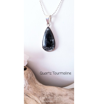 Pendentif en Quartz Tourmaline, Argent 925 .
