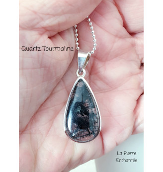 Pendentif en Quartz Tourmaline, Argent 925 .