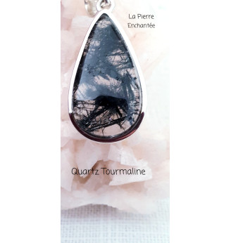 Pendentif en Quartz Tourmaline, Argent 925 .
