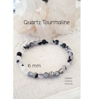 Bracelet en Quartz Tourmaline , 6 mm .