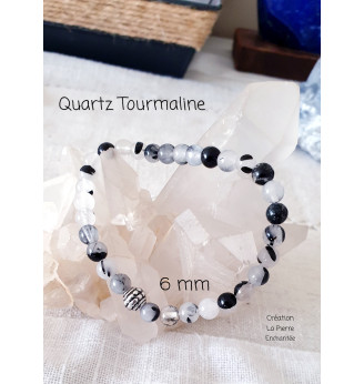 Bracelet en Quartz Tourmaline , 6 mm .