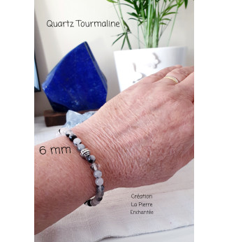 Bracelet en Quartz Tourmaline , 6 mm .