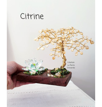 Arbre de vie en Citrine et Fleur de Lotus en Cristal .