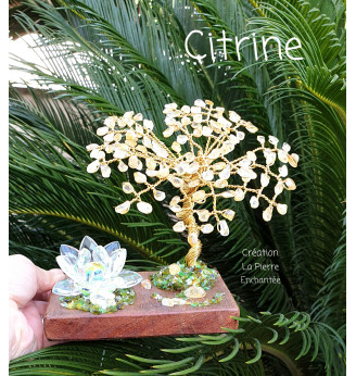 Arbre de vie en Citrine et Fleur de Lotus en Cristal .