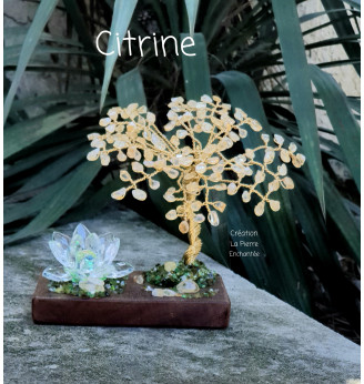 Arbre de vie en Citrine et Fleur de Lotus en Cristal .