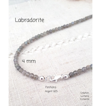 Collier ras de cou en Labradorite, 4 mm .