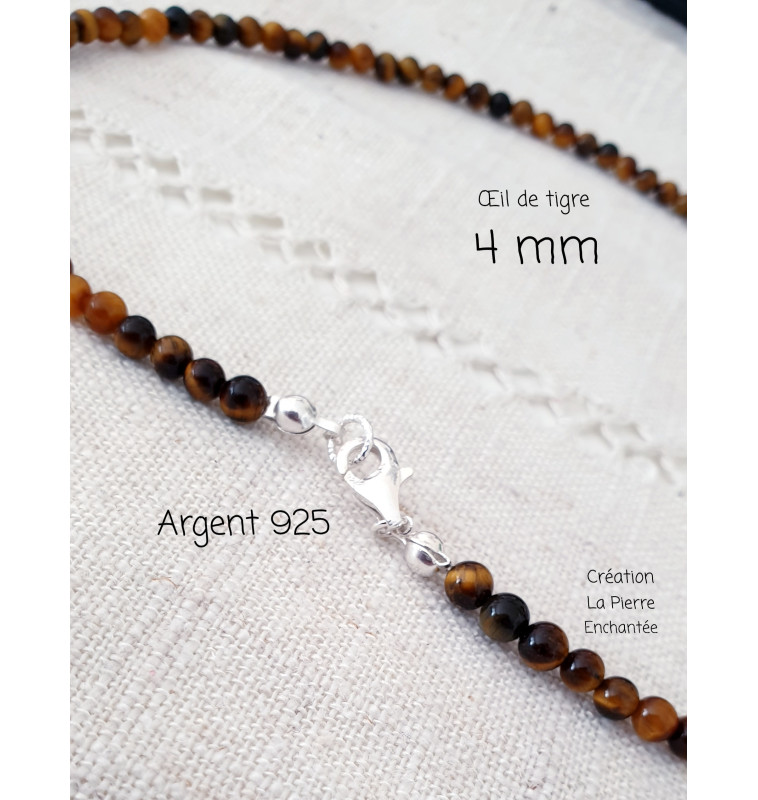 Collier Ras De Cou En œil De Tigre Et Argent 925 - Neuf Avec étiquettes