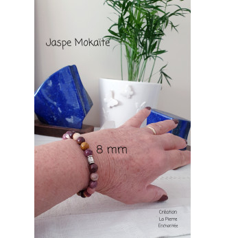 Bracelet en Jaspe Mokaïte ,8 mm .
