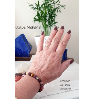 Bracelet en Jaspe Mokaïte ,8 mm .